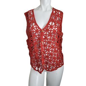 Vintage Agapo Large vest button front sheer cap sleeve lightweight belt tie top